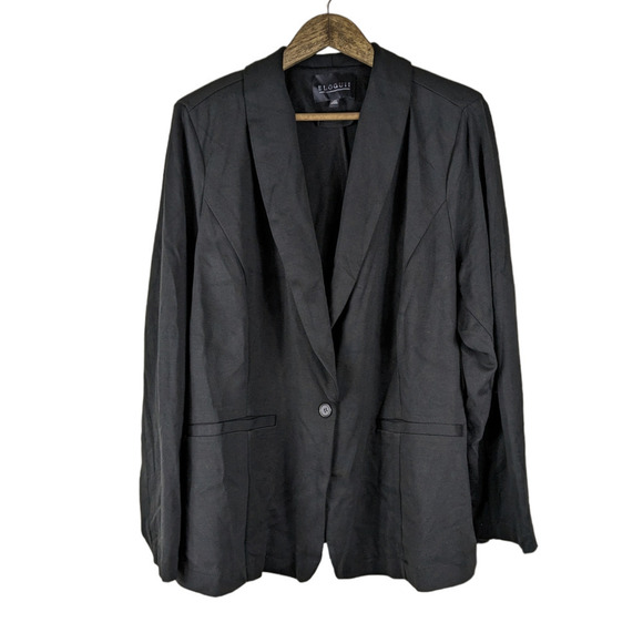 Eloquii Blazer 22 V Black Drapey Easy Fit Relaxed Long Sleeve Collar Jacket - Picture 1 of 9